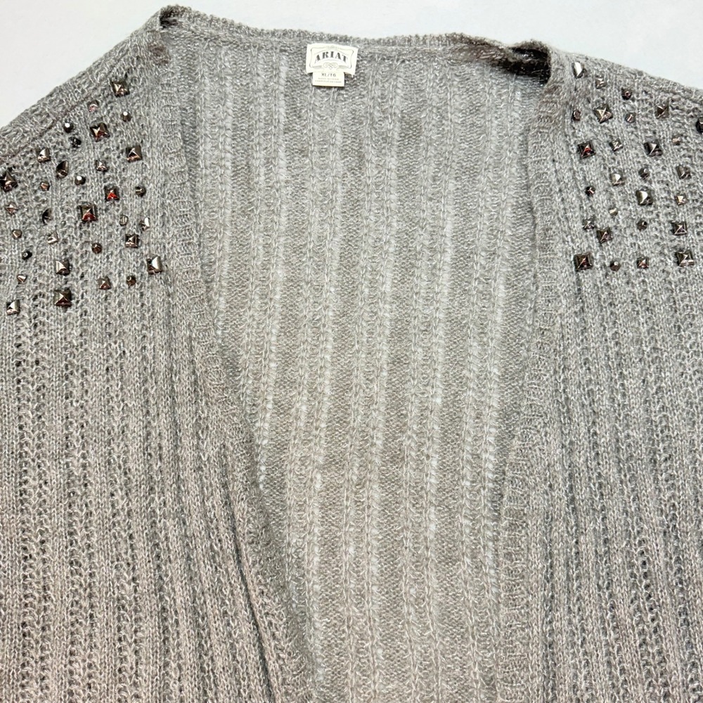 Ariat XL Studded Cardigan Gray Open Front Knit Sweater Duster Western Boho Ranch